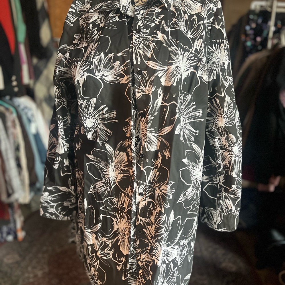 Roaman's Black and Cream Patterned long shirt